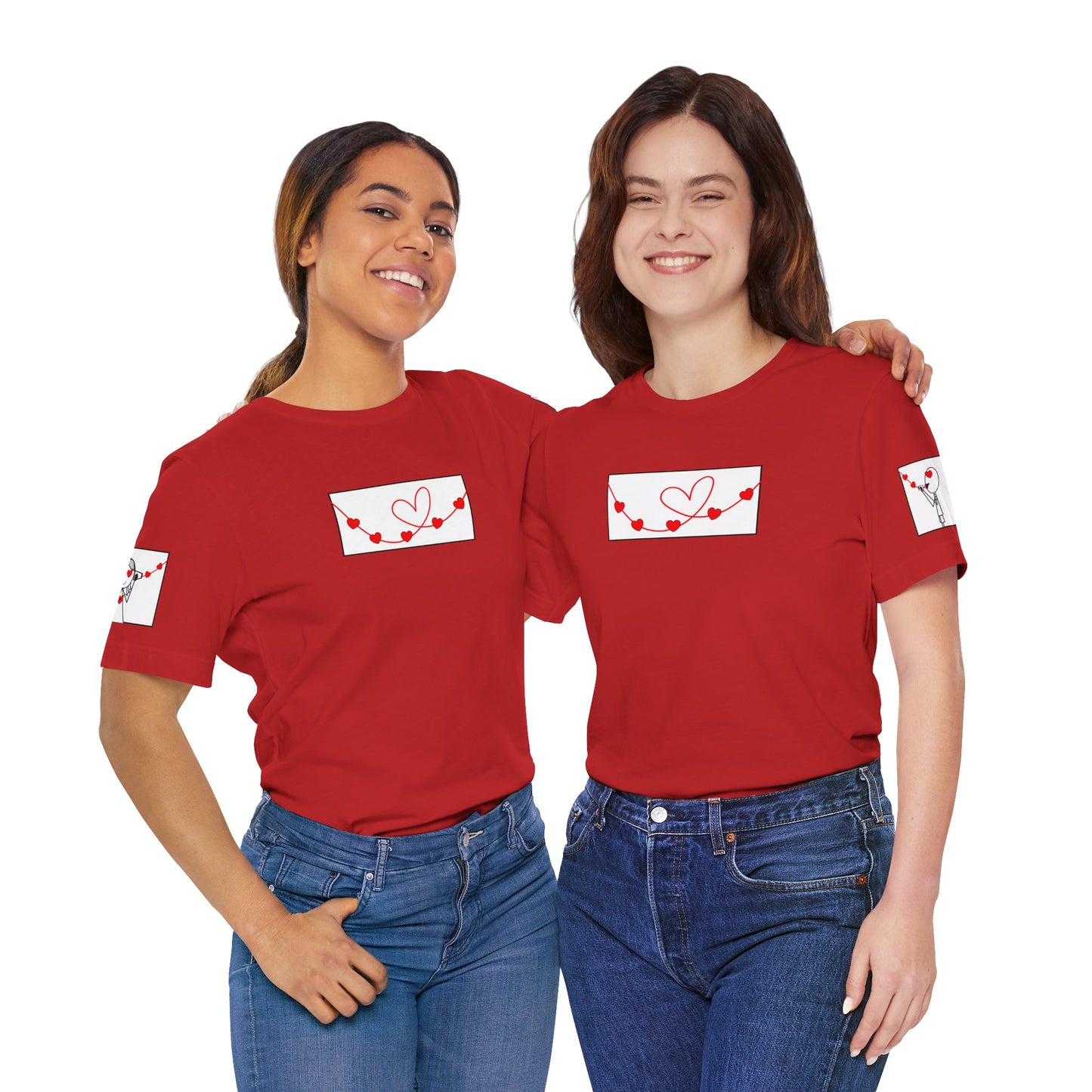 Heart Garland T‑Shirt — Cute Red Heart String Graphic Tee for Valentine's Day