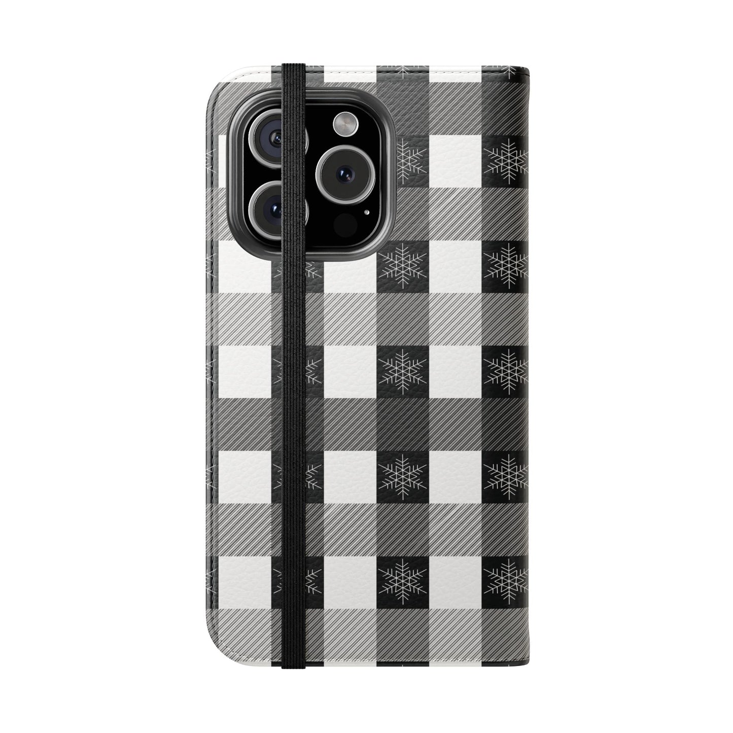 Black Buffalo Check Flip Phone Case — Plaid Wallet Flip Case with Card Slots