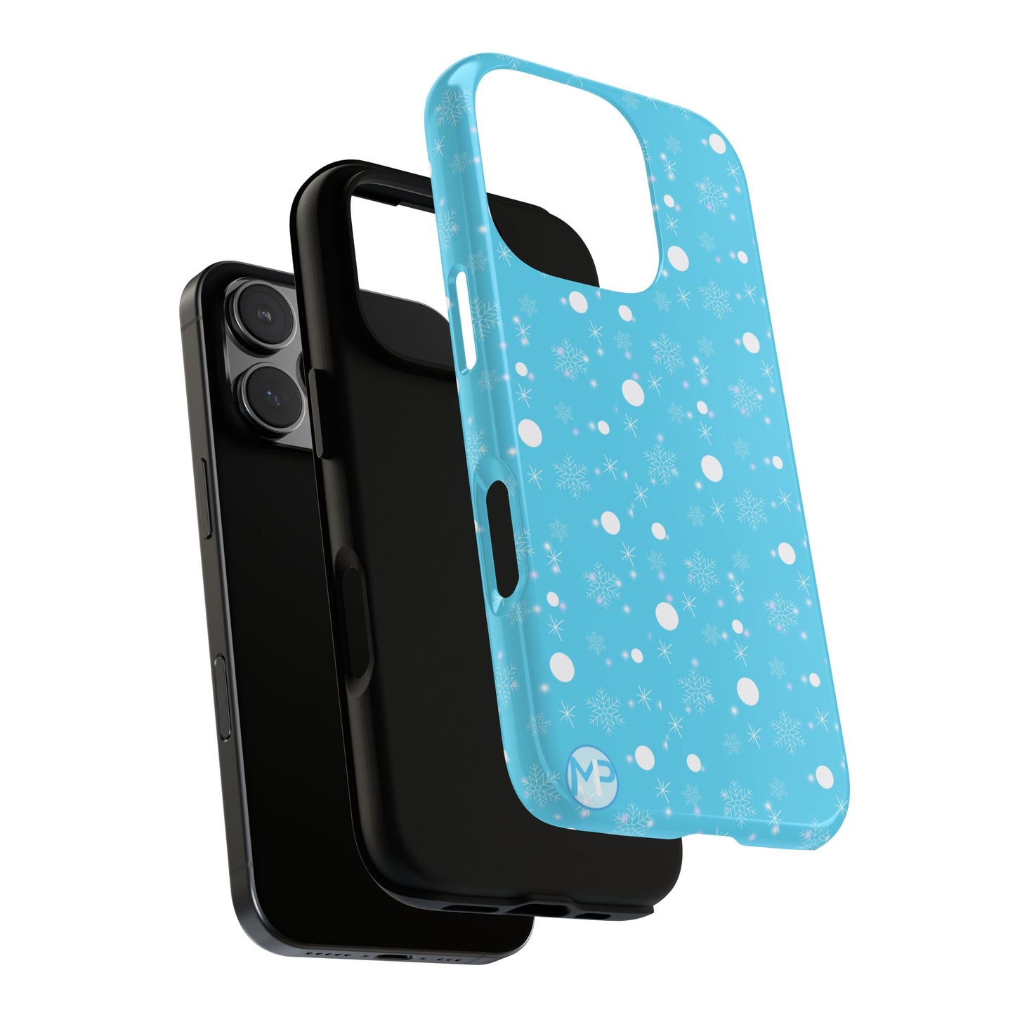 Snowflake Pattern Tough Phone Case — Blue Winter Snow Dots Protective Cover