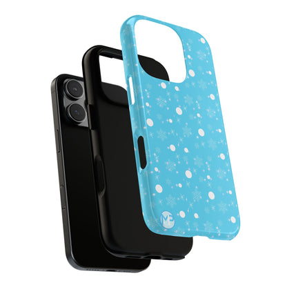 Snowflake Pattern Tough Phone Case — Blue Winter Snow Dots Protective Cover