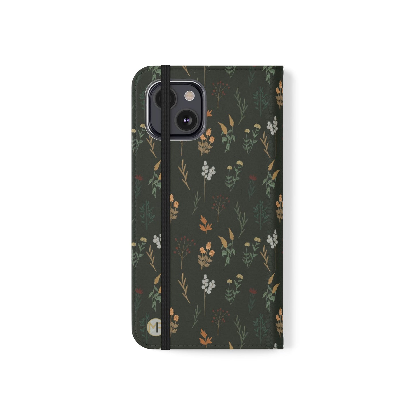 Botanical Floral Flip Phone Case — Dark Green Wallet Cover