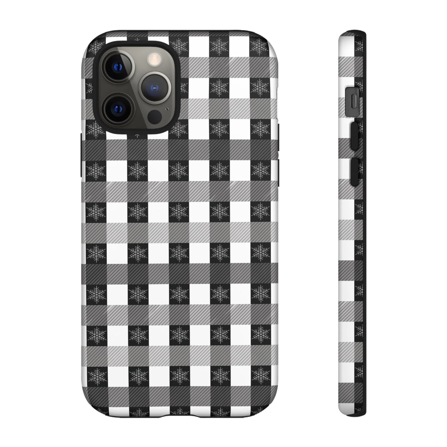 Buffalo Plaid Winter Phone Case — Black & White Checked Tough Case