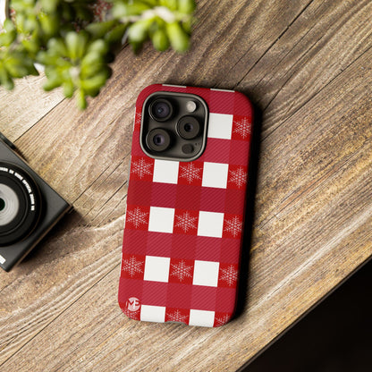 Holiday Red Buffalo Plaid Tough Phone Case — Snowflake Pattern
