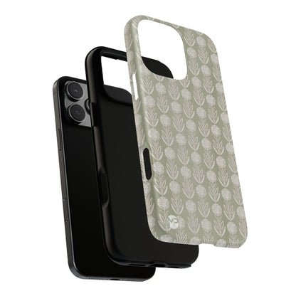 Sage Floral Stripe Tough Phone Case – Neutral Botanical Protective Cover