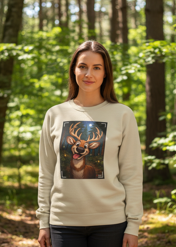 Deer Portrait Crewneck Sweatshirt — Playful Forest Buck Graphic
