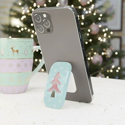 Pink Glitter Christmas Tree Phone Grip — Holiday Phone Stand & Click-On Grip