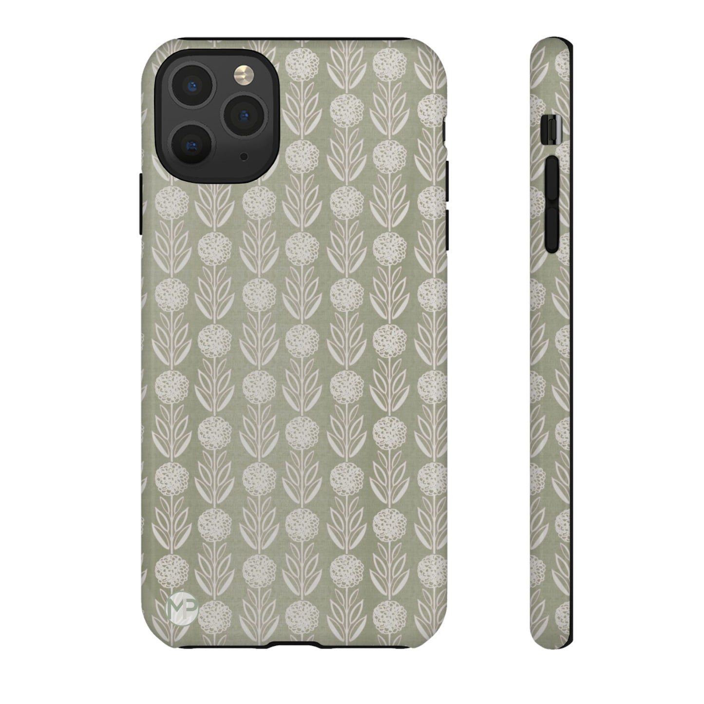 Sage Floral Stripe Tough Phone Case – Neutral Botanical Protective Cover