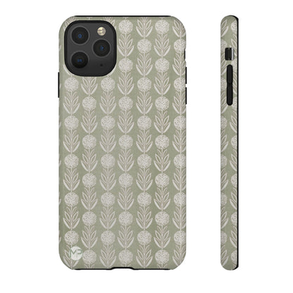 Sage Floral Stripe Tough Phone Case – Neutral Botanical Protective Cover