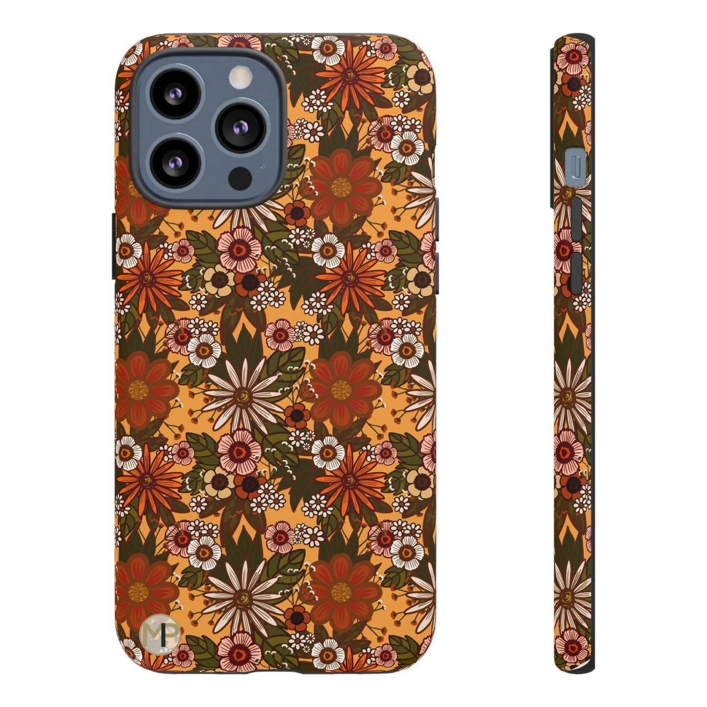 Retro Floral Tough Phone Case — 70s Boho Pattern, Protective iPhone Cover