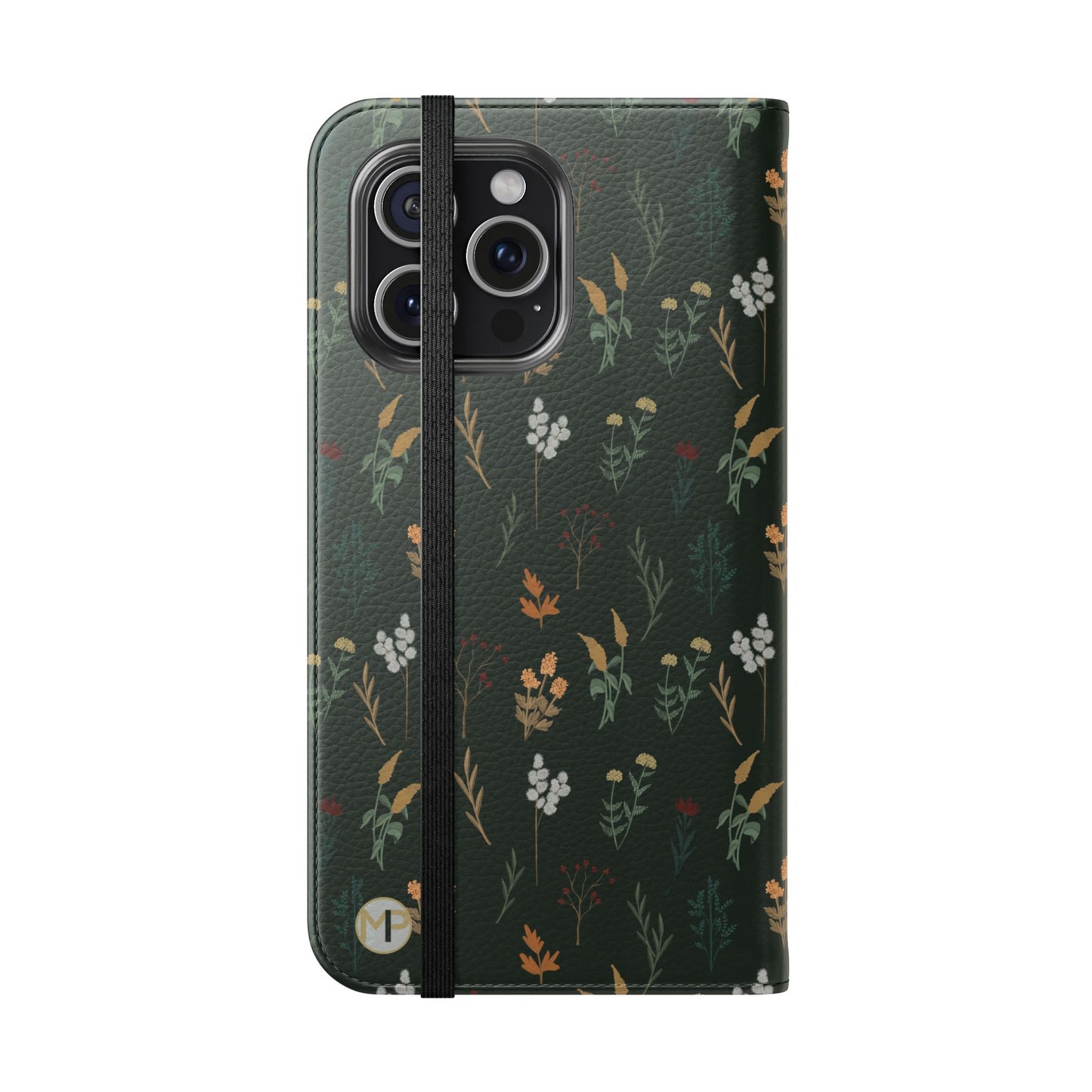 Botanical Floral Flip Phone Case — Dark Green Wallet Cover