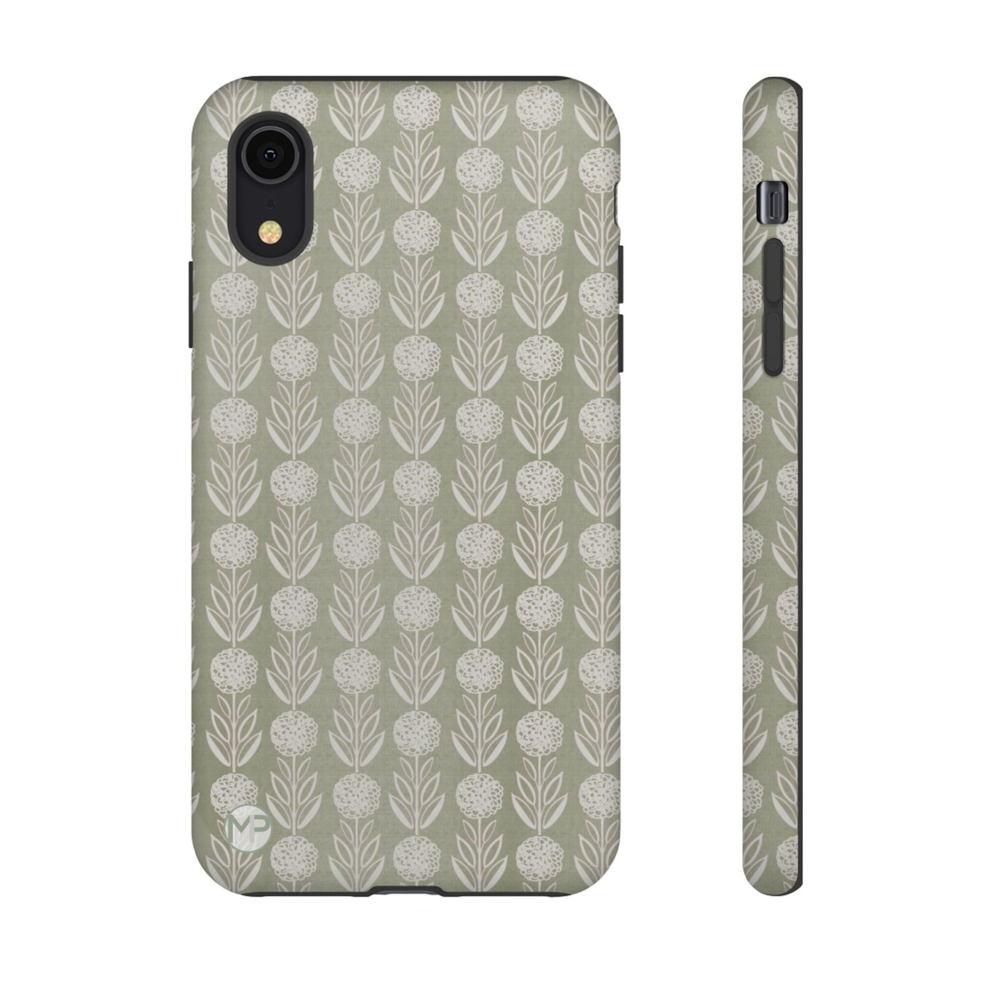 Sage Floral Stripe Tough Phone Case – Neutral Botanical Protective Cover