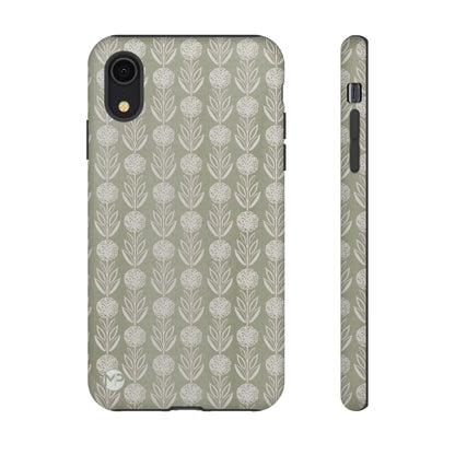 Sage Floral Stripe Tough Phone Case – Neutral Botanical Protective Cover