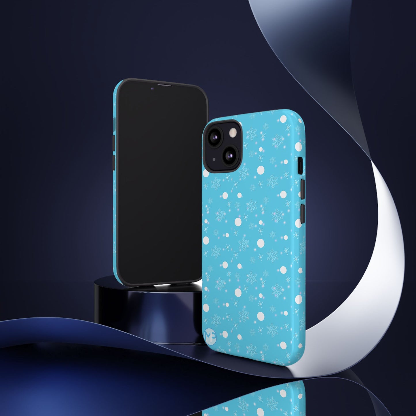 Snowflake Pattern Tough Phone Case — Blue Winter Snow Dots Protective Cover