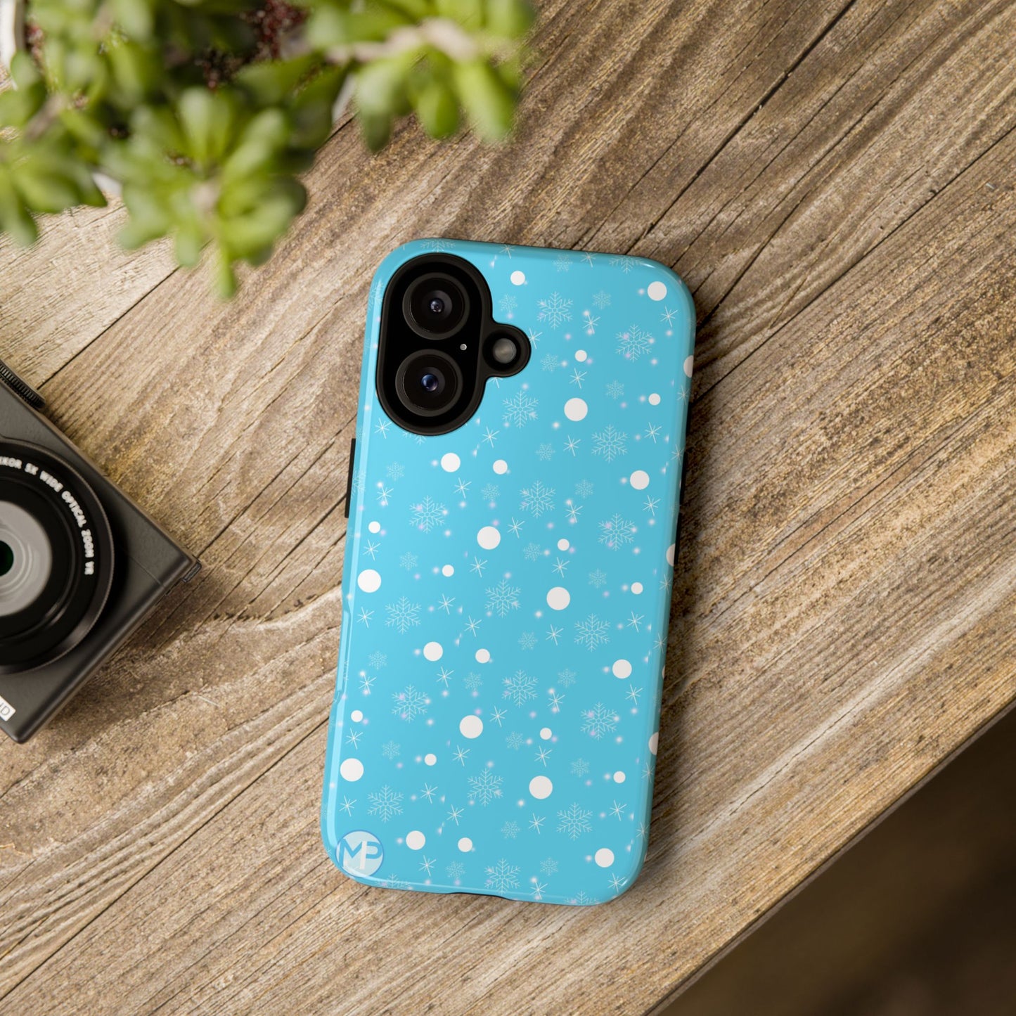 Snowflake Pattern Tough Phone Case — Blue Winter Snow Dots Protective Cover