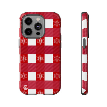 Holiday Red Buffalo Plaid Tough Phone Case — Snowflake Pattern