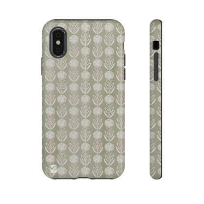 Sage Floral Stripe Tough Phone Case – Neutral Botanical Protective Cover