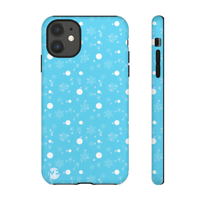 Snowflake Pattern Tough Phone Case — Blue Winter Snow Dots Protective Cover