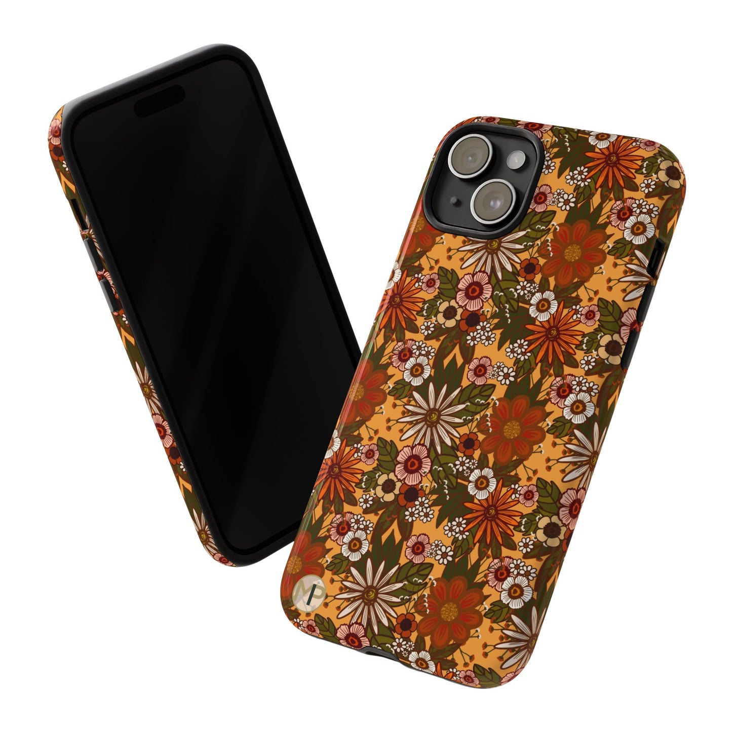 Retro Floral Tough Phone Case — 70s Boho Pattern, Protective iPhone Cover