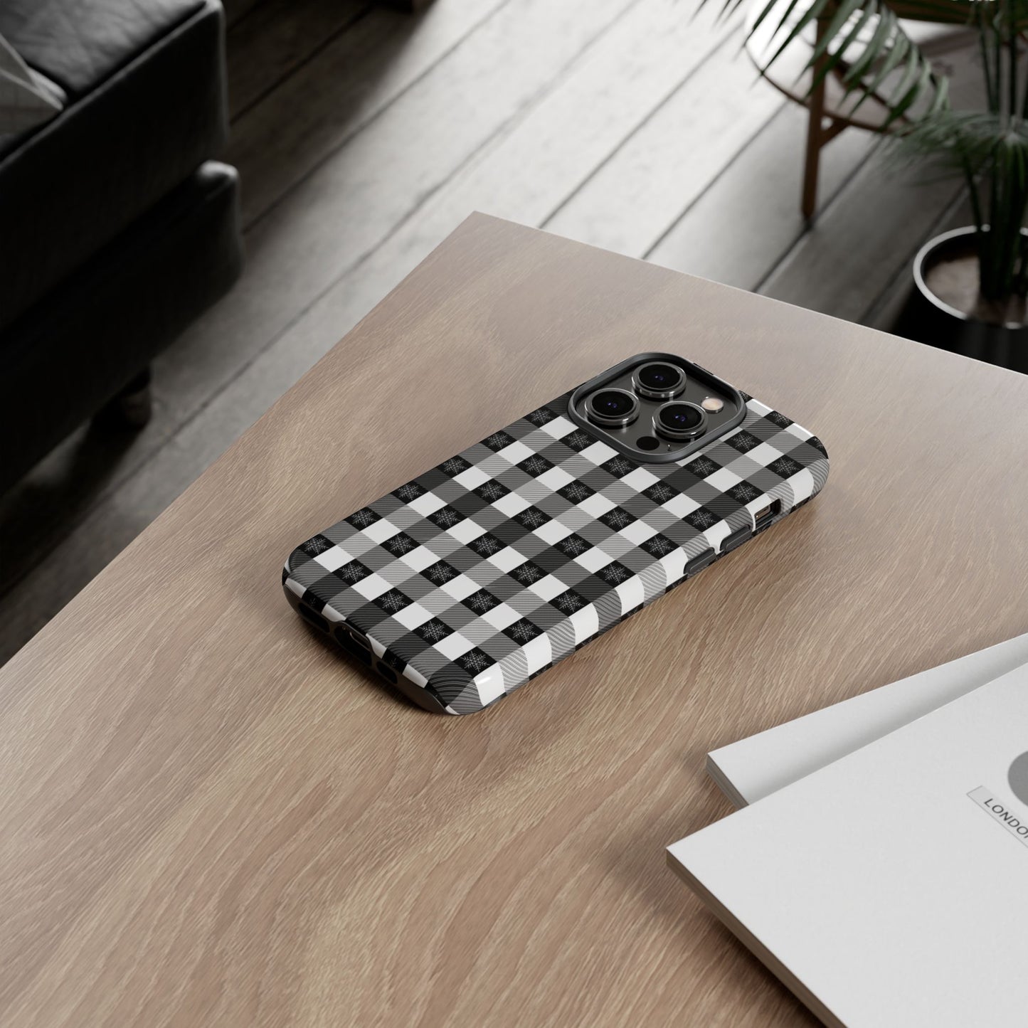 Buffalo Plaid Winter Phone Case — Black & White Checked Tough Case