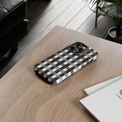 Buffalo Plaid Winter Phone Case — Black & White Checked Tough Case