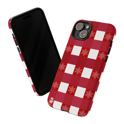 Holiday Red Buffalo Plaid Tough Phone Case — Snowflake Pattern
