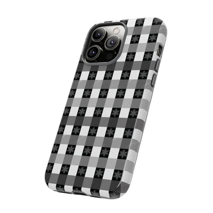 Buffalo Plaid Winter Phone Case — Black & White Checked Tough Case