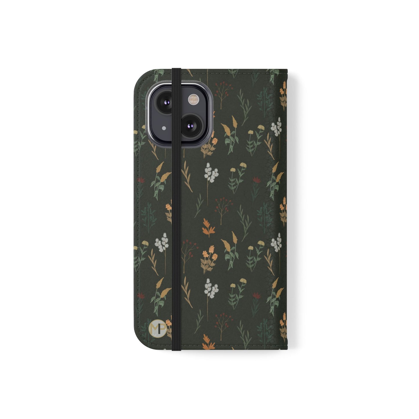 Botanical Floral Flip Phone Case — Dark Green Wallet Cover