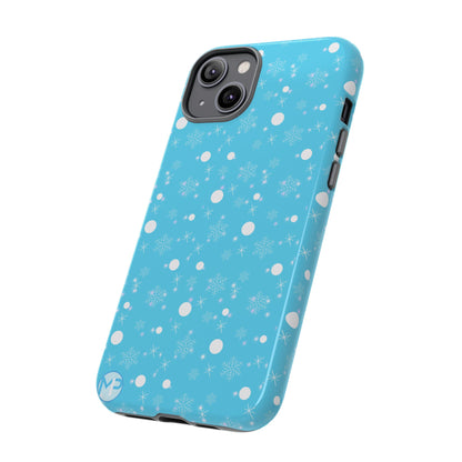 Snowflake Pattern Tough Phone Case — Blue Winter Snow Dots Protective Cover