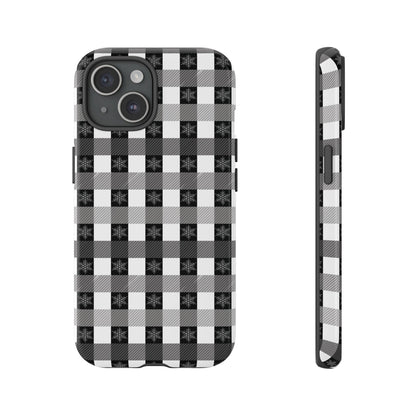 Buffalo Plaid Winter Phone Case — Black & White Checked Tough Case