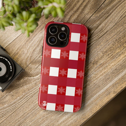 Holiday Red Buffalo Plaid Tough Phone Case — Snowflake Pattern