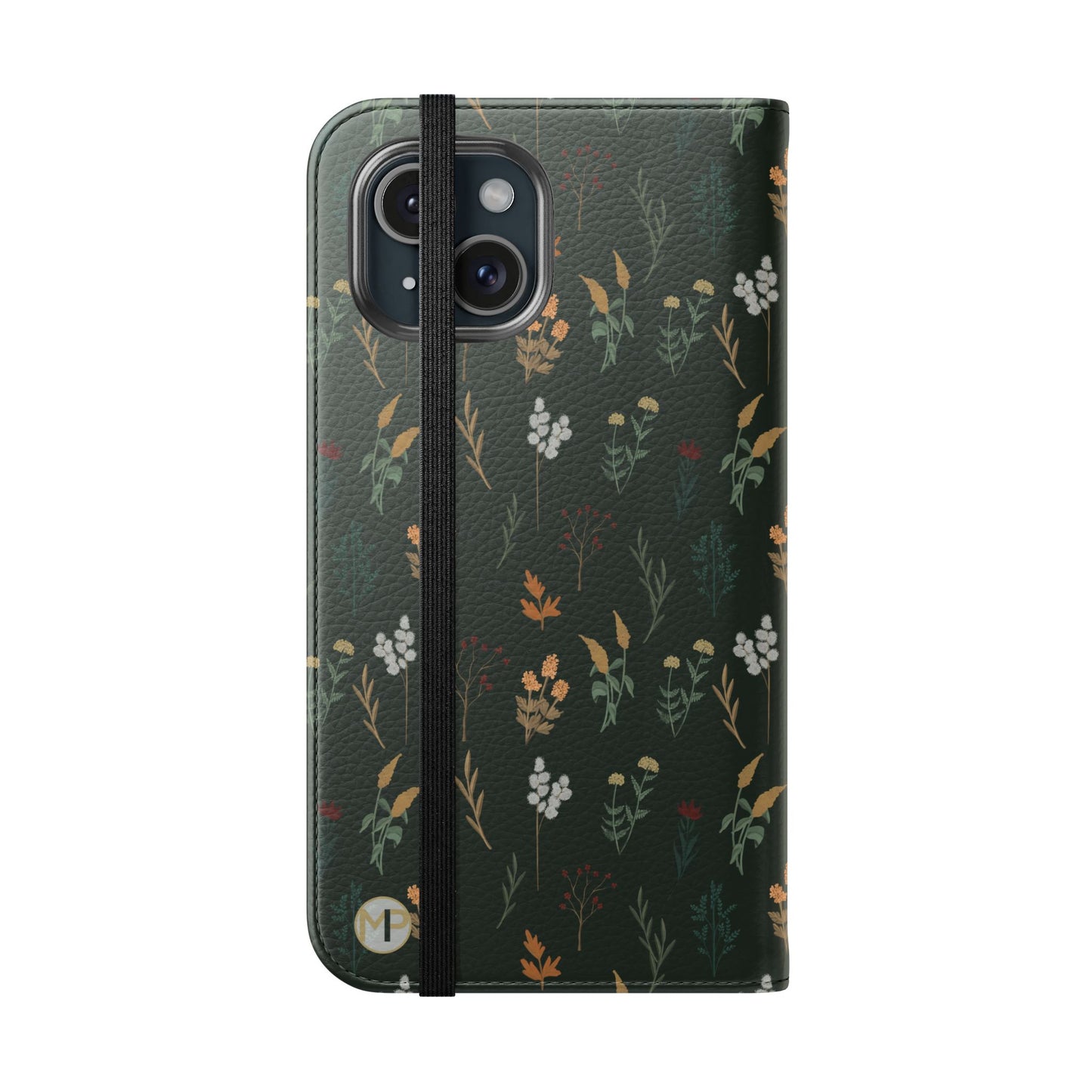 Botanical Floral Flip Phone Case — Dark Green Wallet Cover