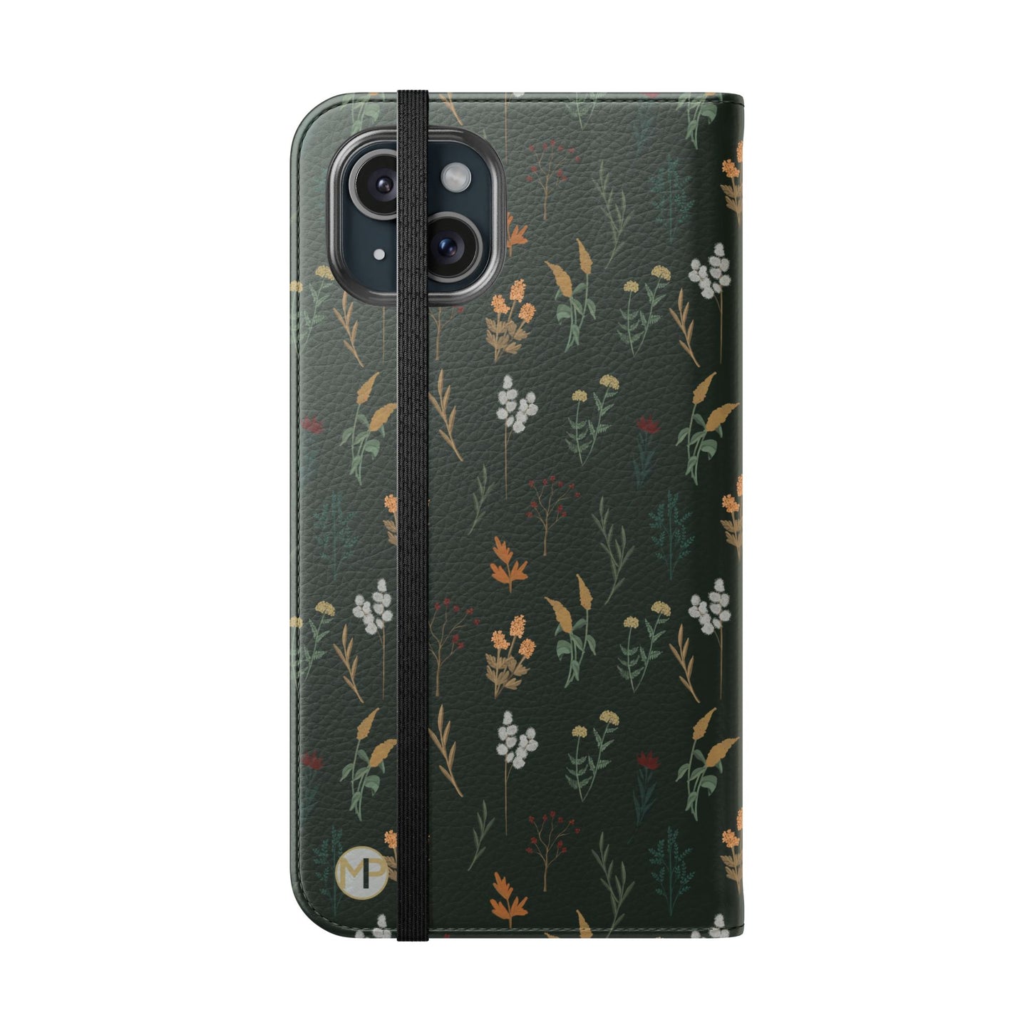 Botanical Floral Flip Phone Case — Dark Green Wallet Cover