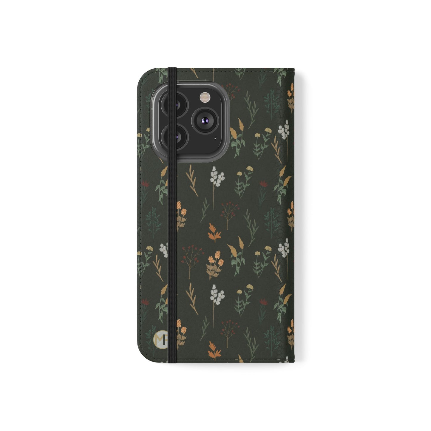 Botanical Floral Flip Phone Case — Dark Green Wallet Cover