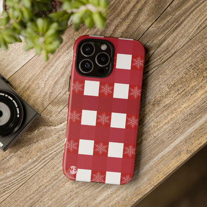 Holiday Red Buffalo Plaid Tough Phone Case — Snowflake Pattern