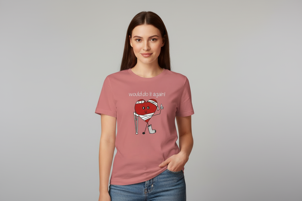 Would Do It Again Heart Tee — Funny Broken Heart Cartoon T‑Shirt