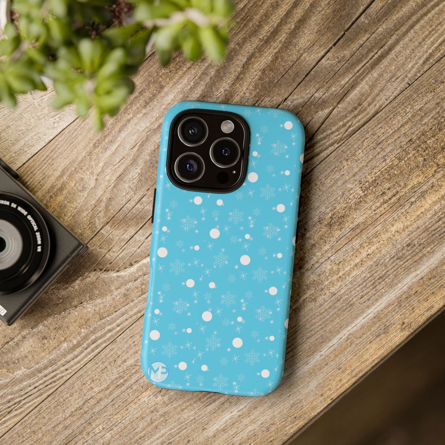 Snowflake Pattern Tough Phone Case — Blue Winter Snow Dots Protective Cover