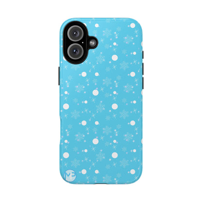Snowflake Pattern Tough Phone Case — Blue Winter Snow Dots Protective Cover