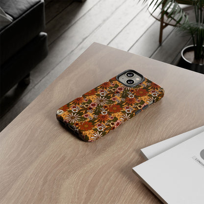 Retro Floral Tough Phone Case — 70s Boho Pattern, Protective iPhone Cover