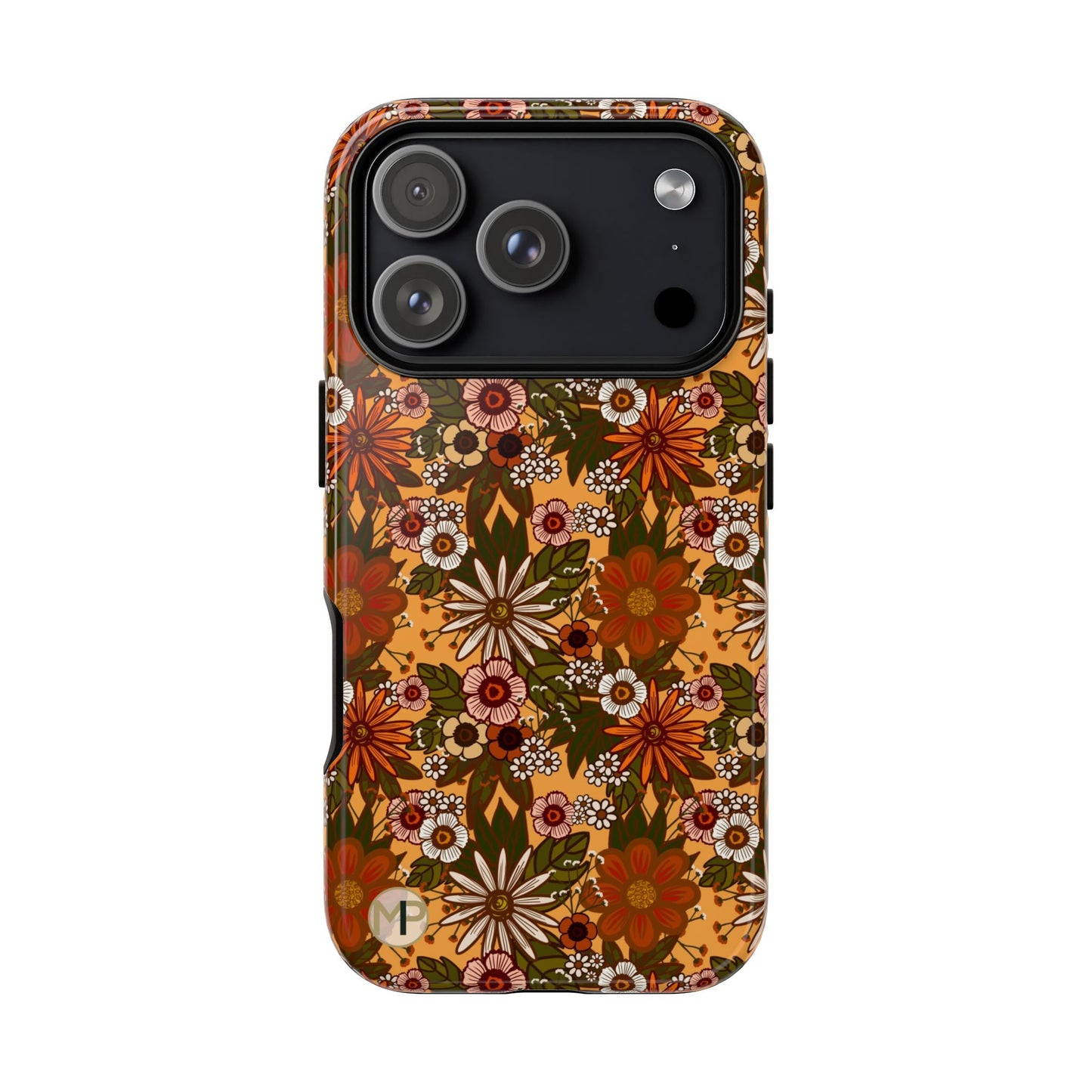Retro Floral Tough Phone Case — 70s Boho Pattern, Protective iPhone Cover