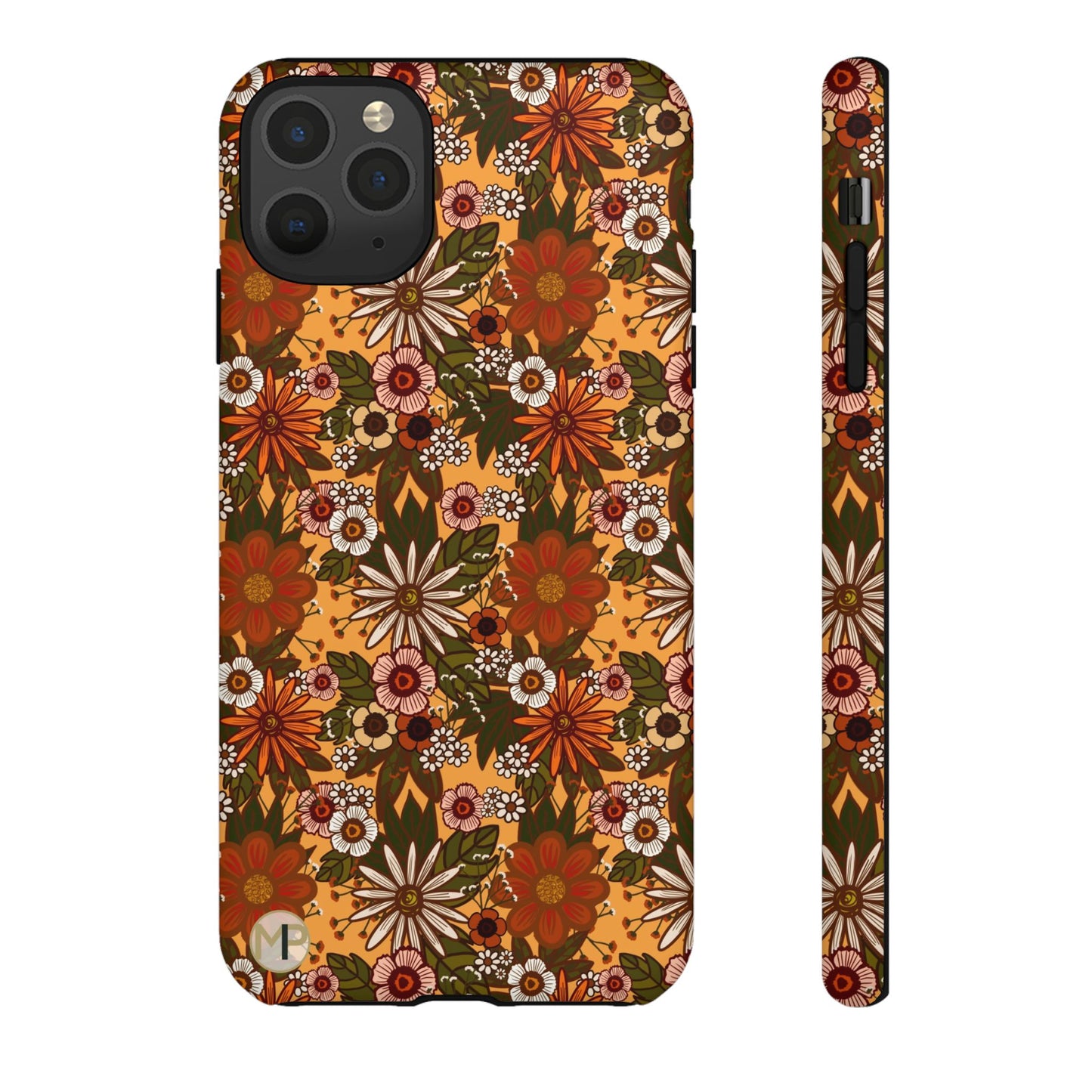 Retro Floral Tough Phone Case — 70s Boho Pattern, Protective iPhone Cover