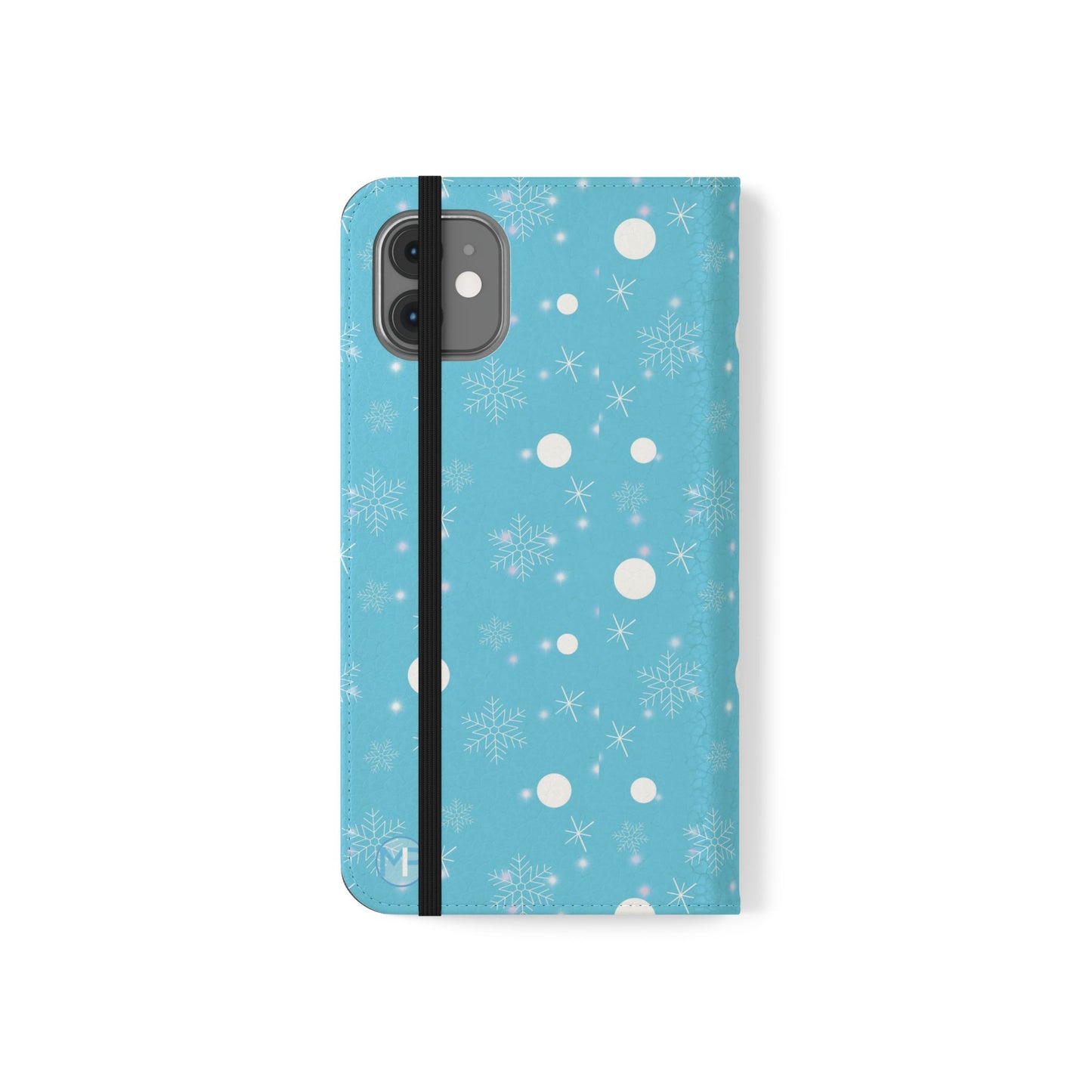 Snowflake Blue Flip Phone Case — Winter Pattern Wallet Case with Card Slots
