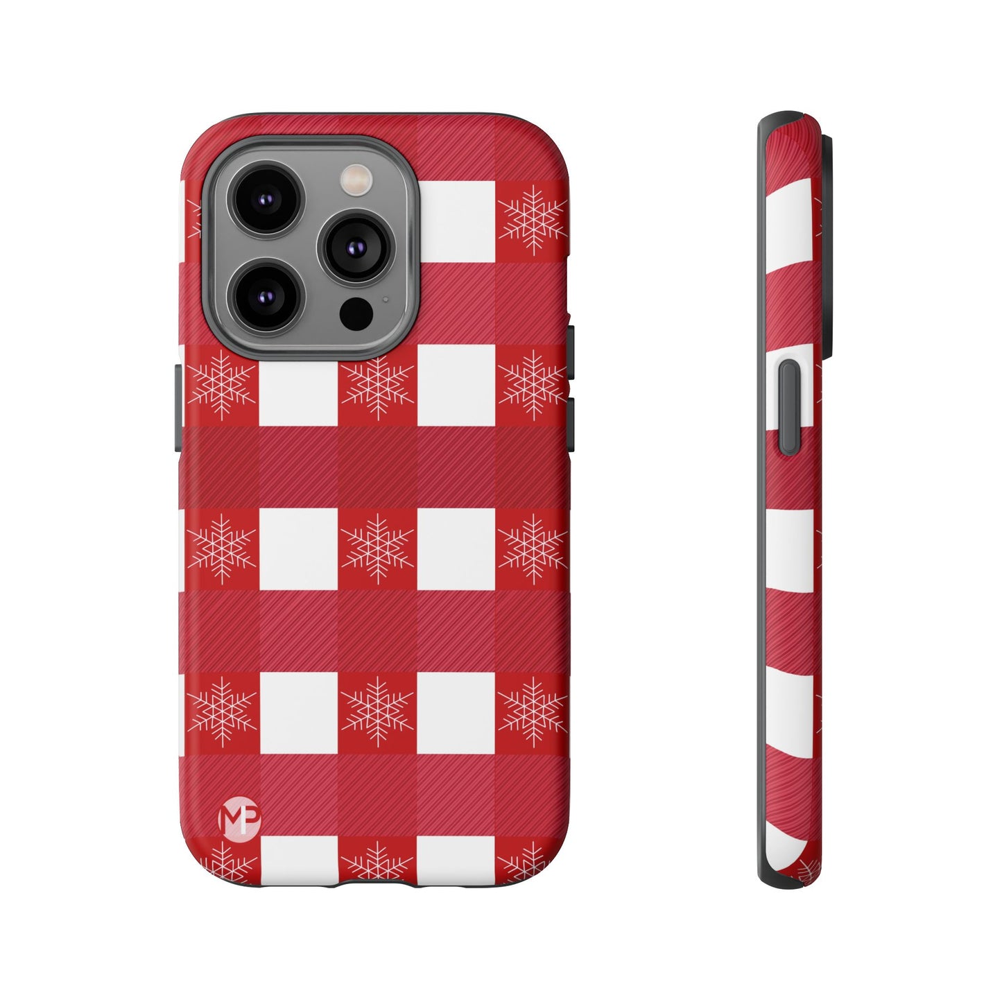 Holiday Red Buffalo Plaid Tough Phone Case — Snowflake Pattern