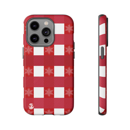 Holiday Red Buffalo Plaid Tough Phone Case — Snowflake Pattern