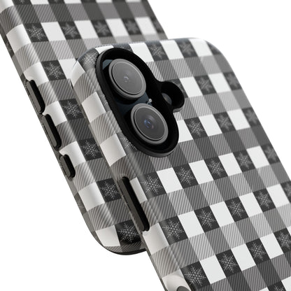 Buffalo Plaid Winter Phone Case — Black & White Checked Tough Case