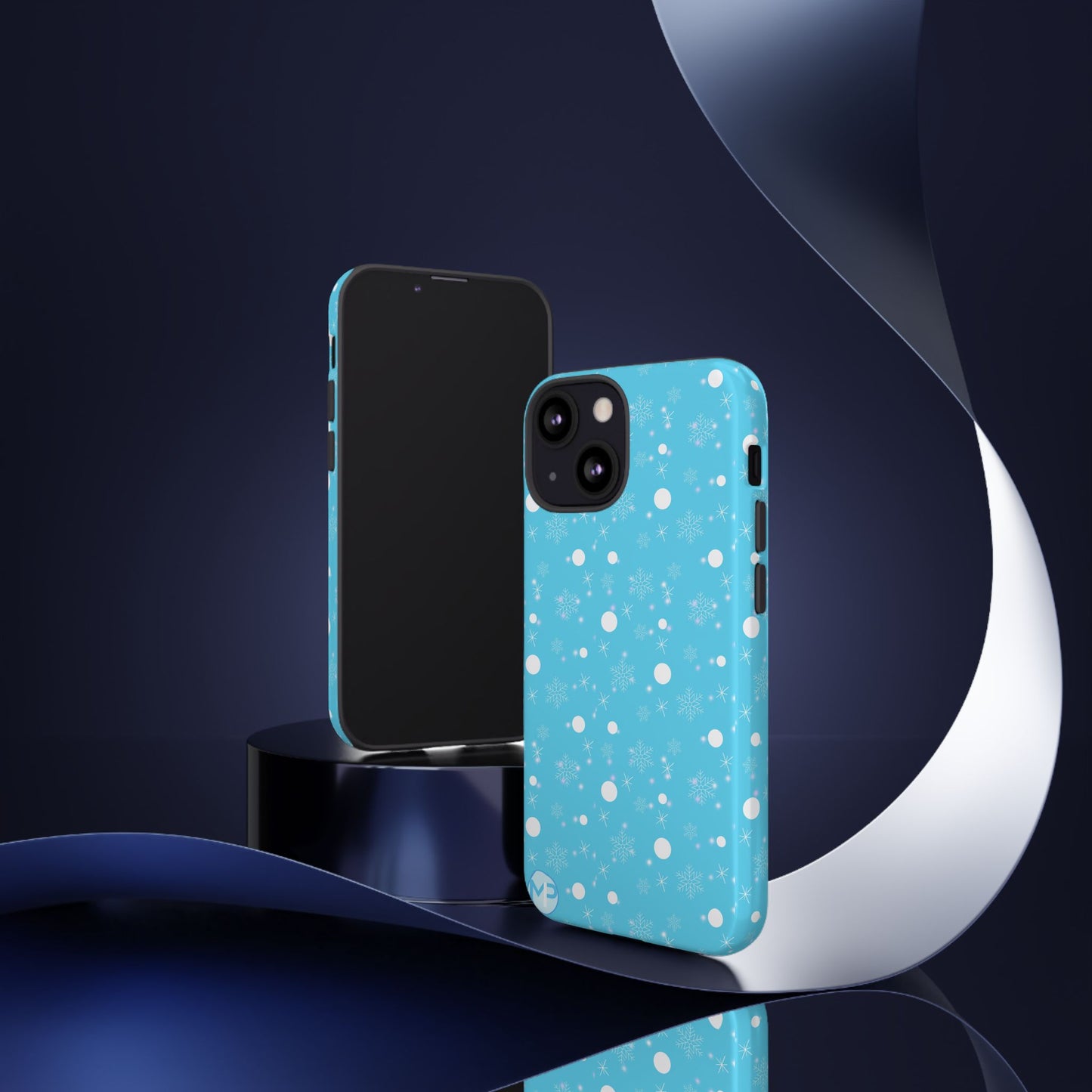 Snowflake Pattern Tough Phone Case — Blue Winter Snow Dots Protective Cover