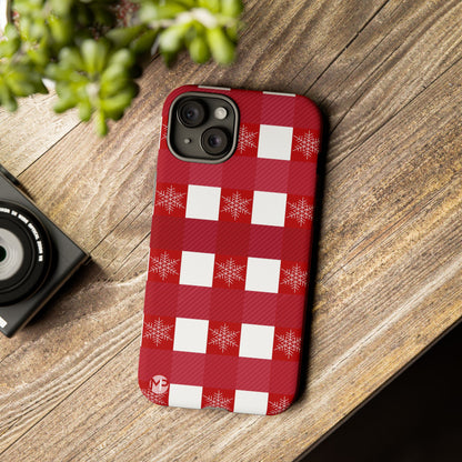 Holiday Red Buffalo Plaid Tough Phone Case — Snowflake Pattern