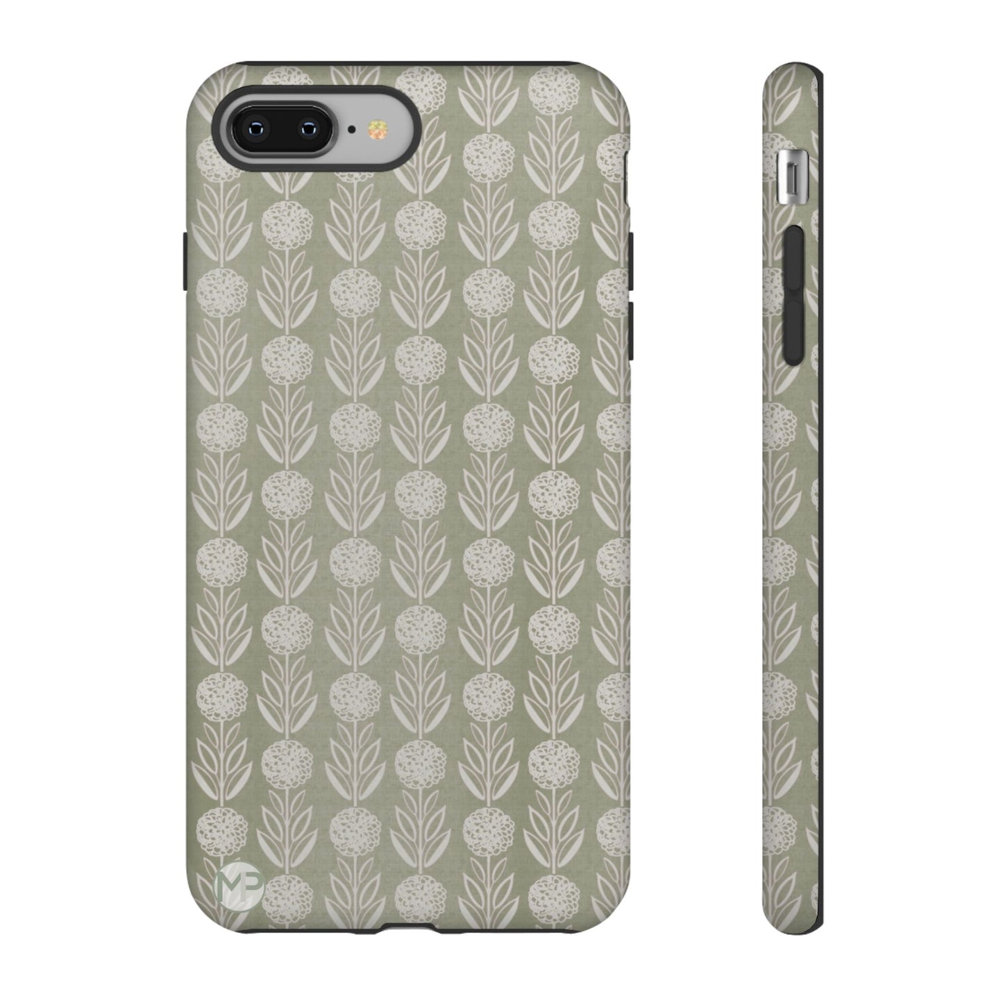 Sage Floral Stripe Tough Phone Case – Neutral Botanical Protective Cover