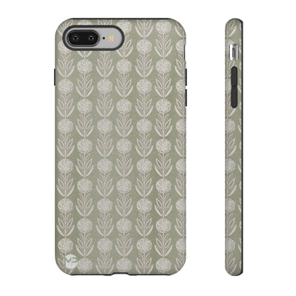 Sage Floral Stripe Tough Phone Case – Neutral Botanical Protective Cover