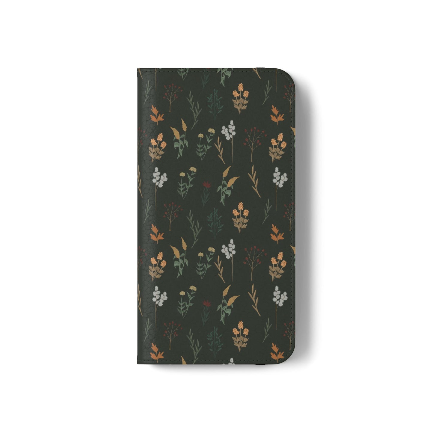 Botanical Floral Flip Phone Case — Dark Green Wallet Cover