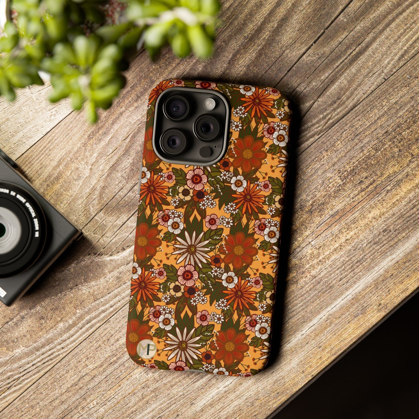 Retro Floral Tough Phone Case — 70s Boho Pattern, Protective iPhone Cover